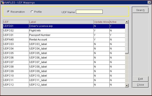 UDF Mappings Screen